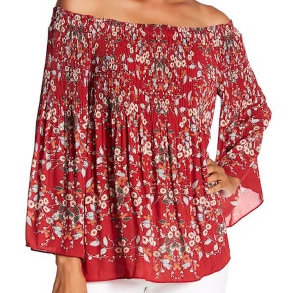 Max Studio Tops - Max Studio Floral Pleated Off-the-Shoulder Blouse
